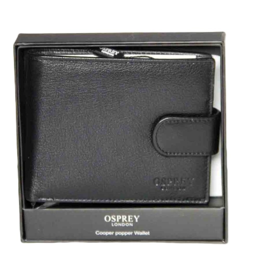 Osprey London Bifold Black Lather Cooper Popper Wallet Men's